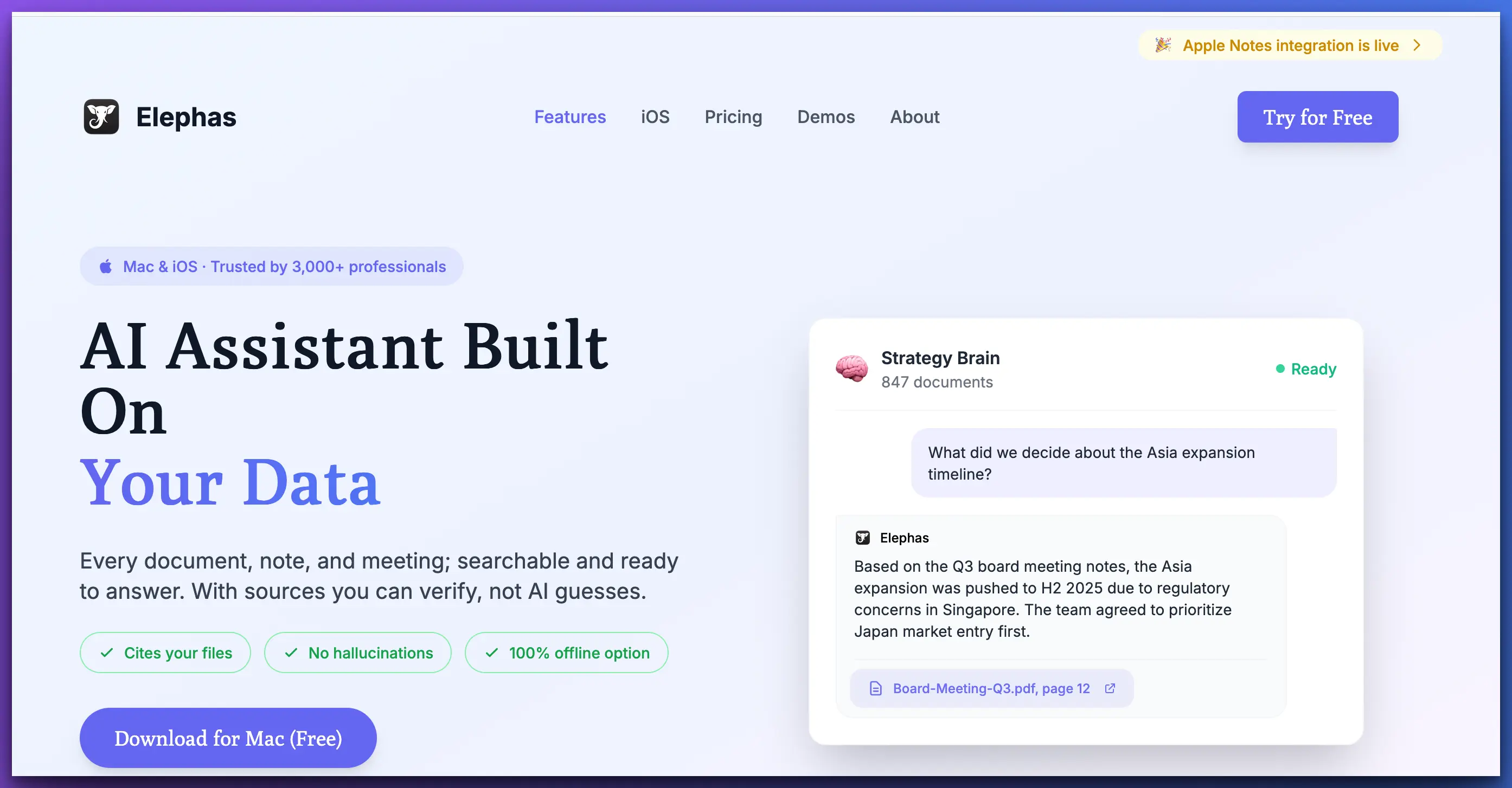 Elephas AI assistant for legal professionals with local processing