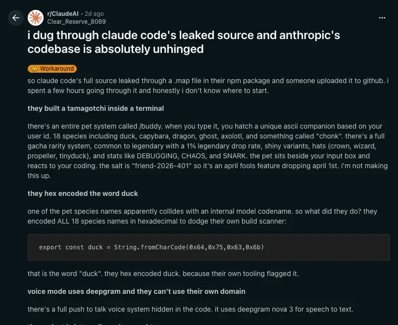 Reddit community reaction to the Claude Code leak