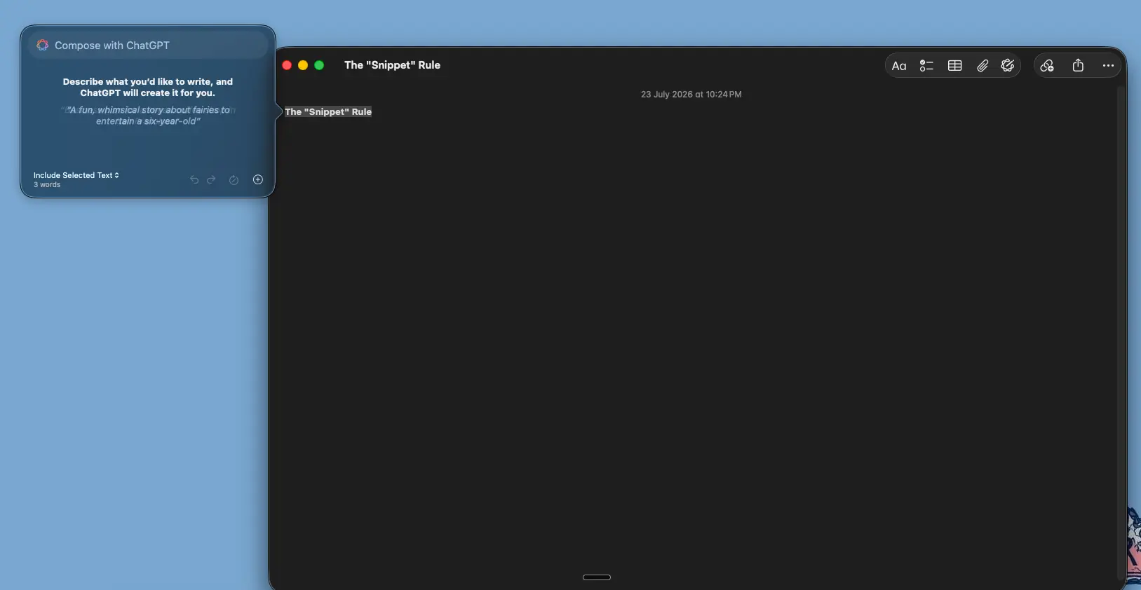 Compose with ChatGPT dialog asking what you would like to write.