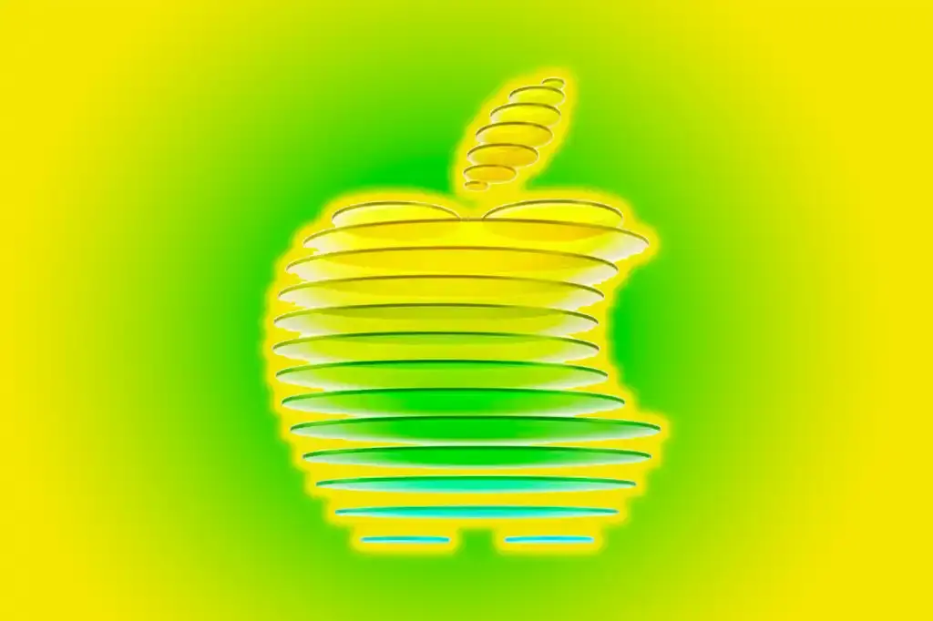 Apple March 2026 event branding — stylized Apple logo in green and yellow