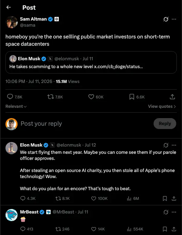 The Musk and Altman thread on X after the Apple lawsuit