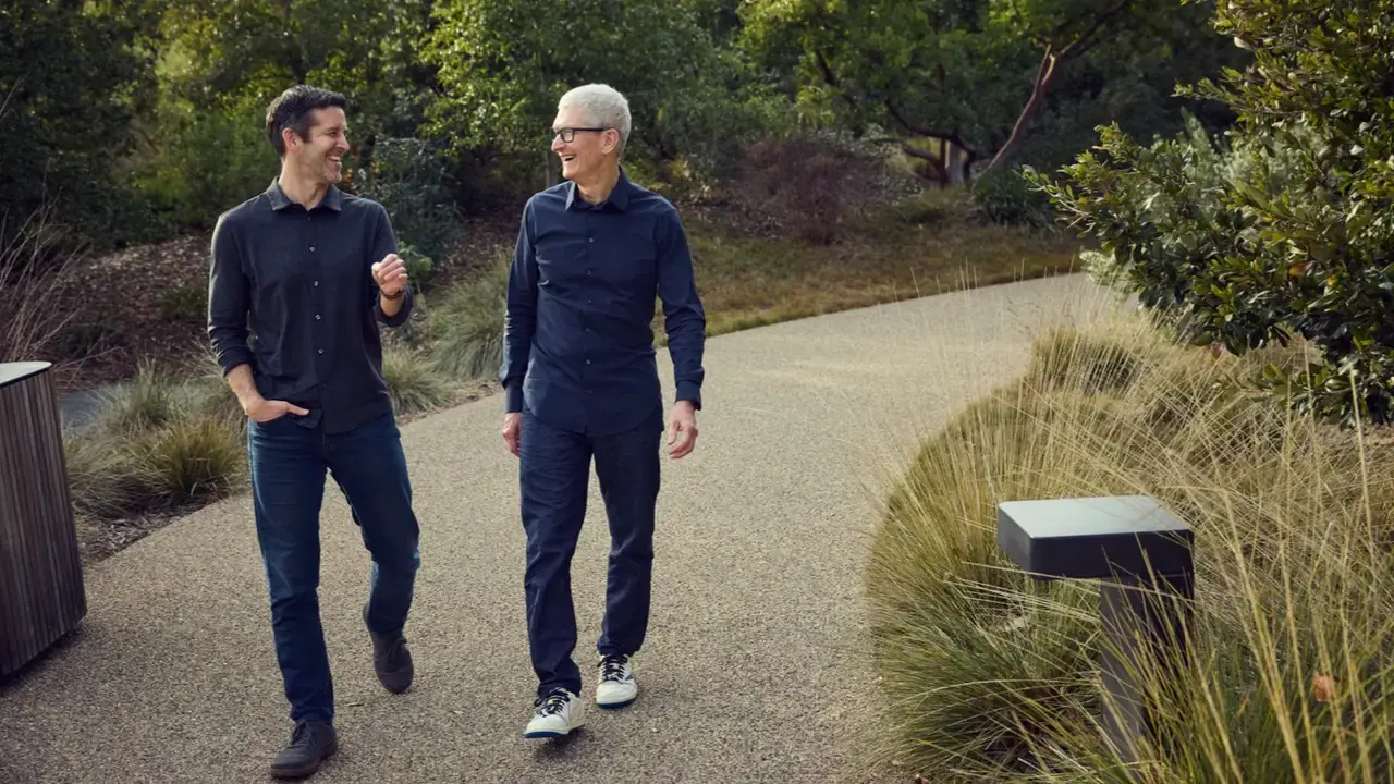 Tim Cook with incoming CEO John Ternus at Apple Park, ahead of the September 1 leadership handover