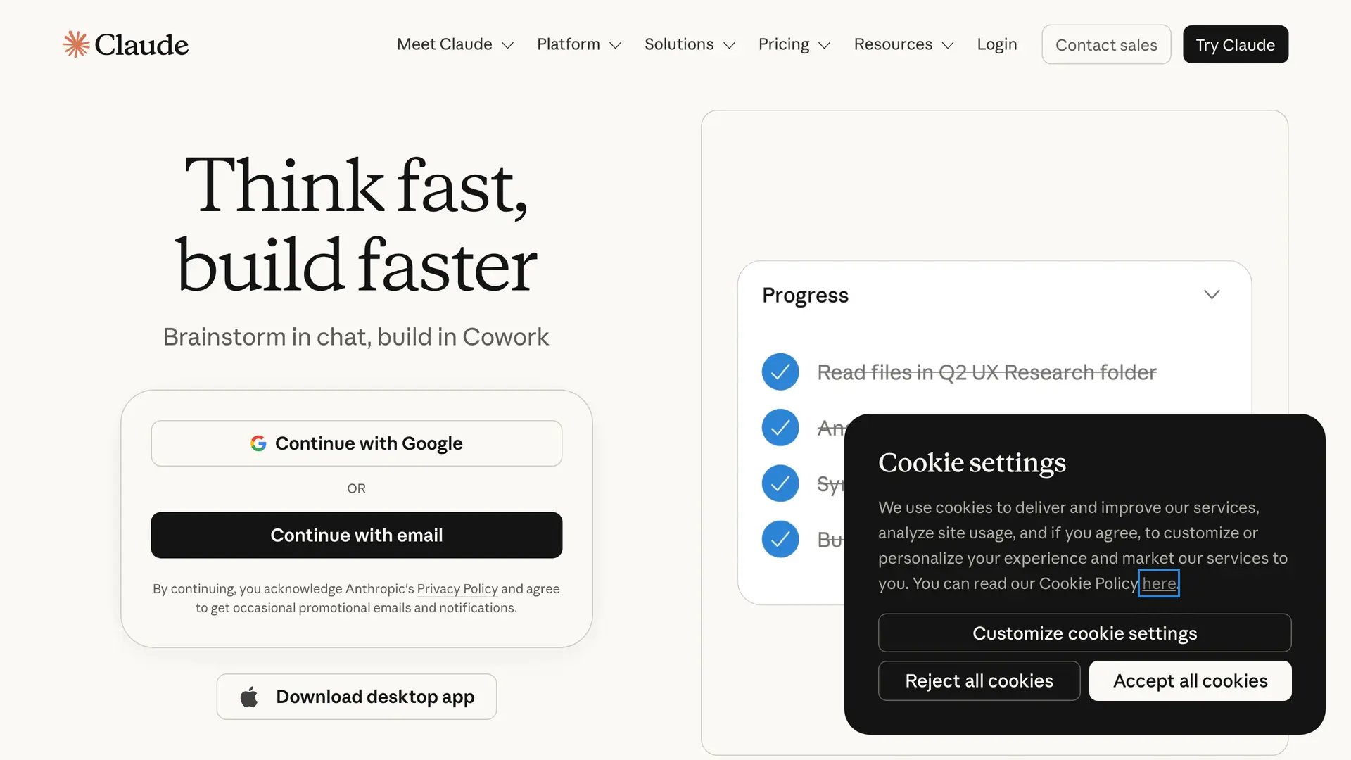 Claude homepage