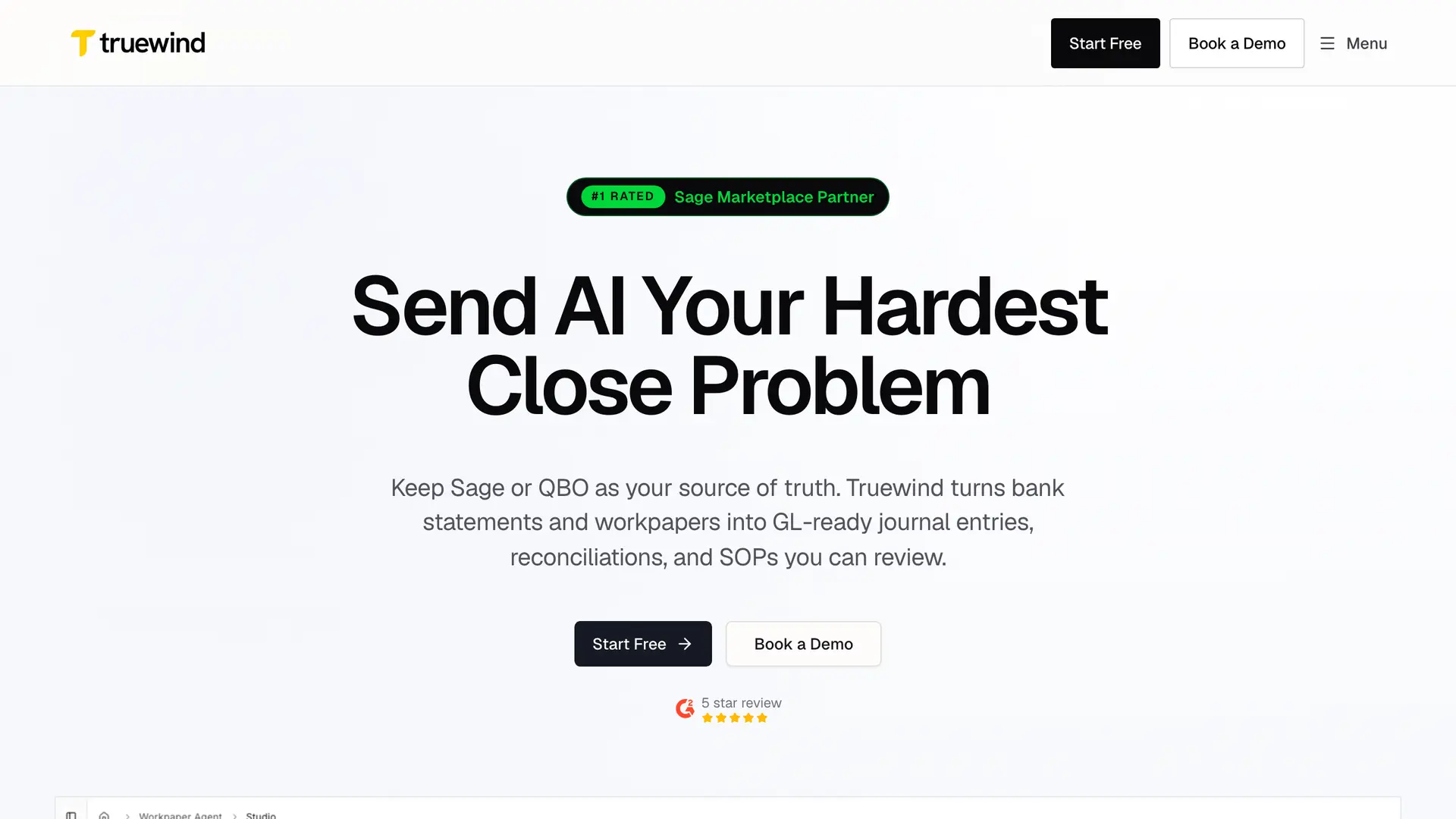 Truewind homepage, AI digital staff accountant
