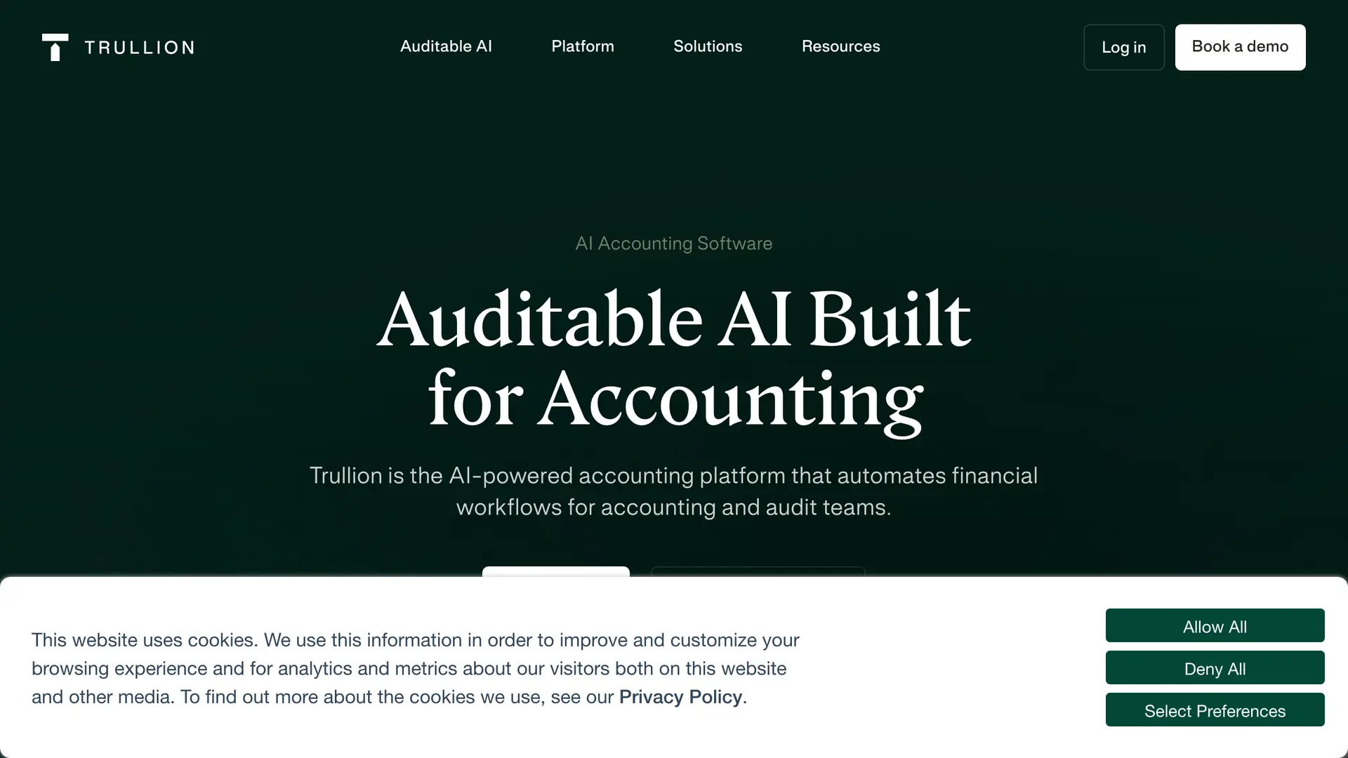 Trullion homepage, auditable AI built for accounting