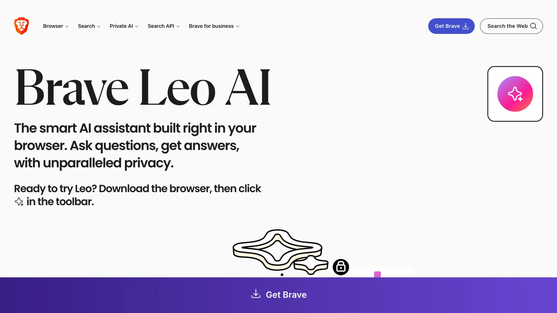 Brave Leo homepage, free private AI built into the browser