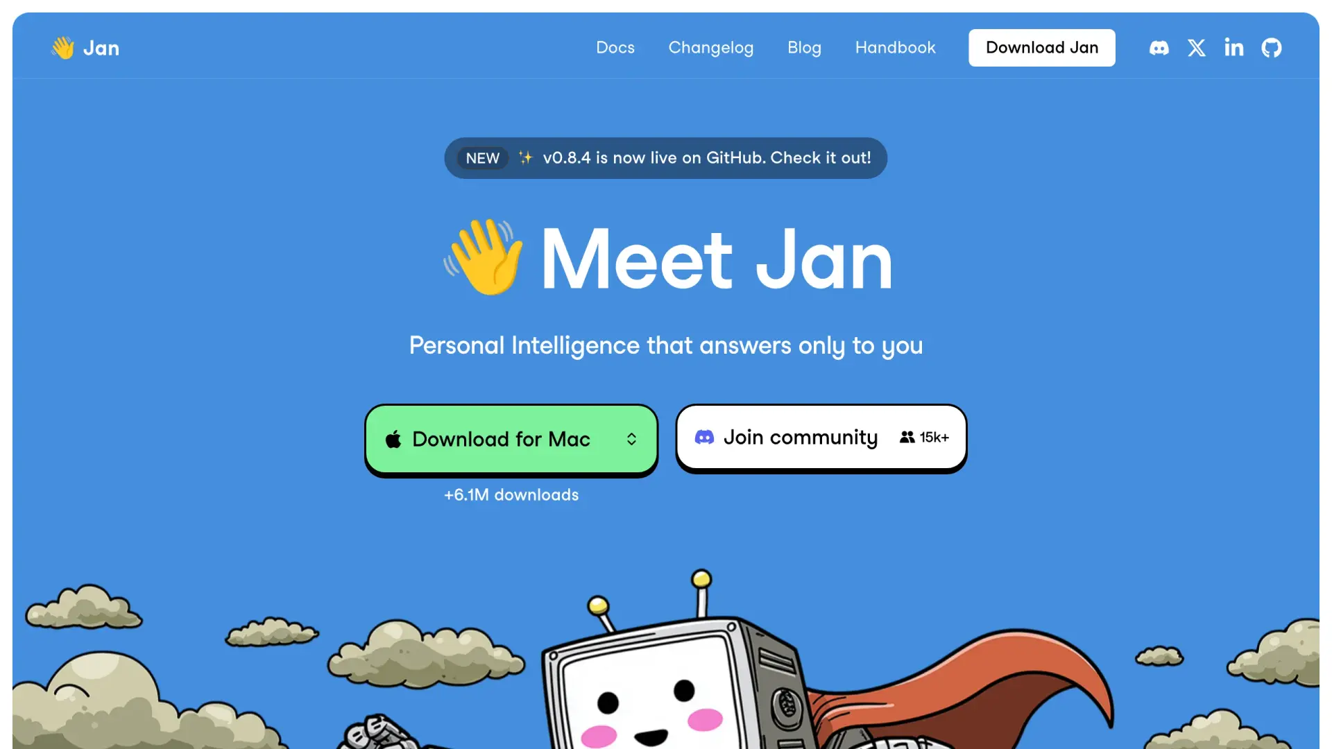 Jan homepage, open-source offline ChatGPT alternative
