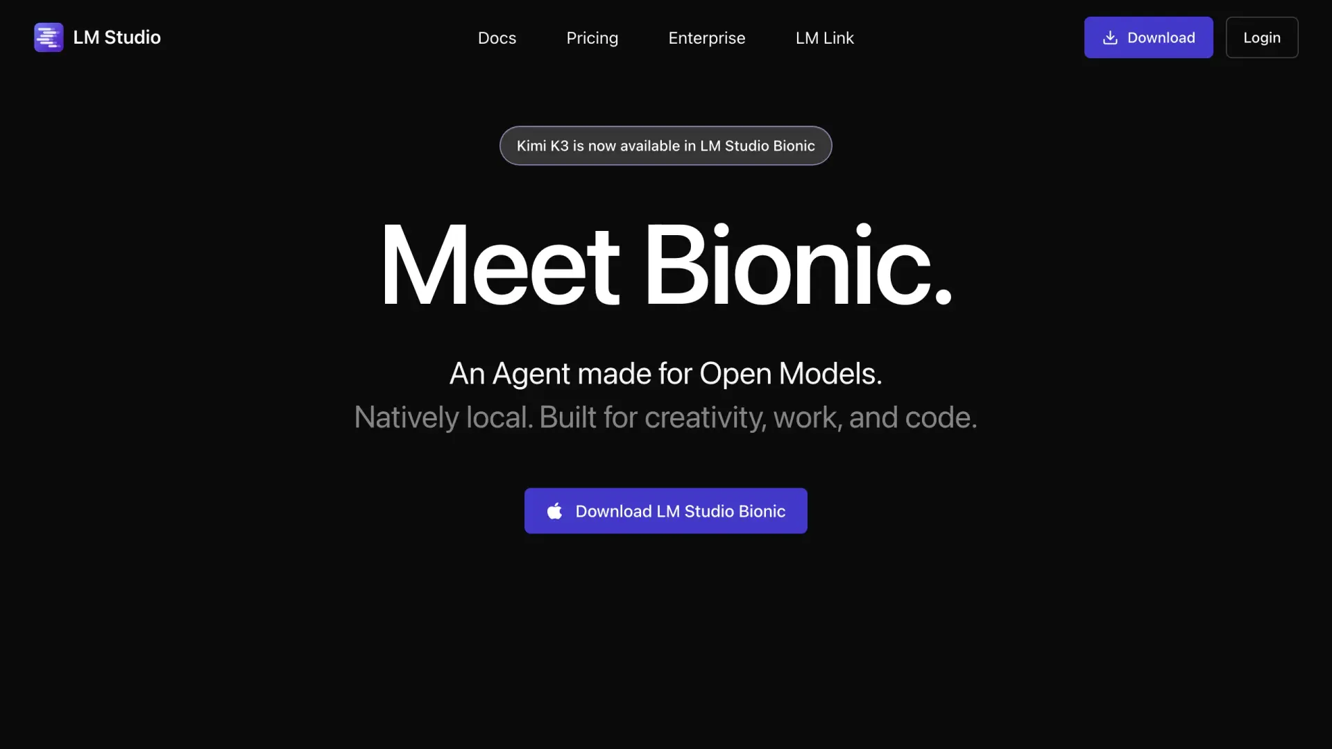 LM Studio homepage, desktop app for running local AI models