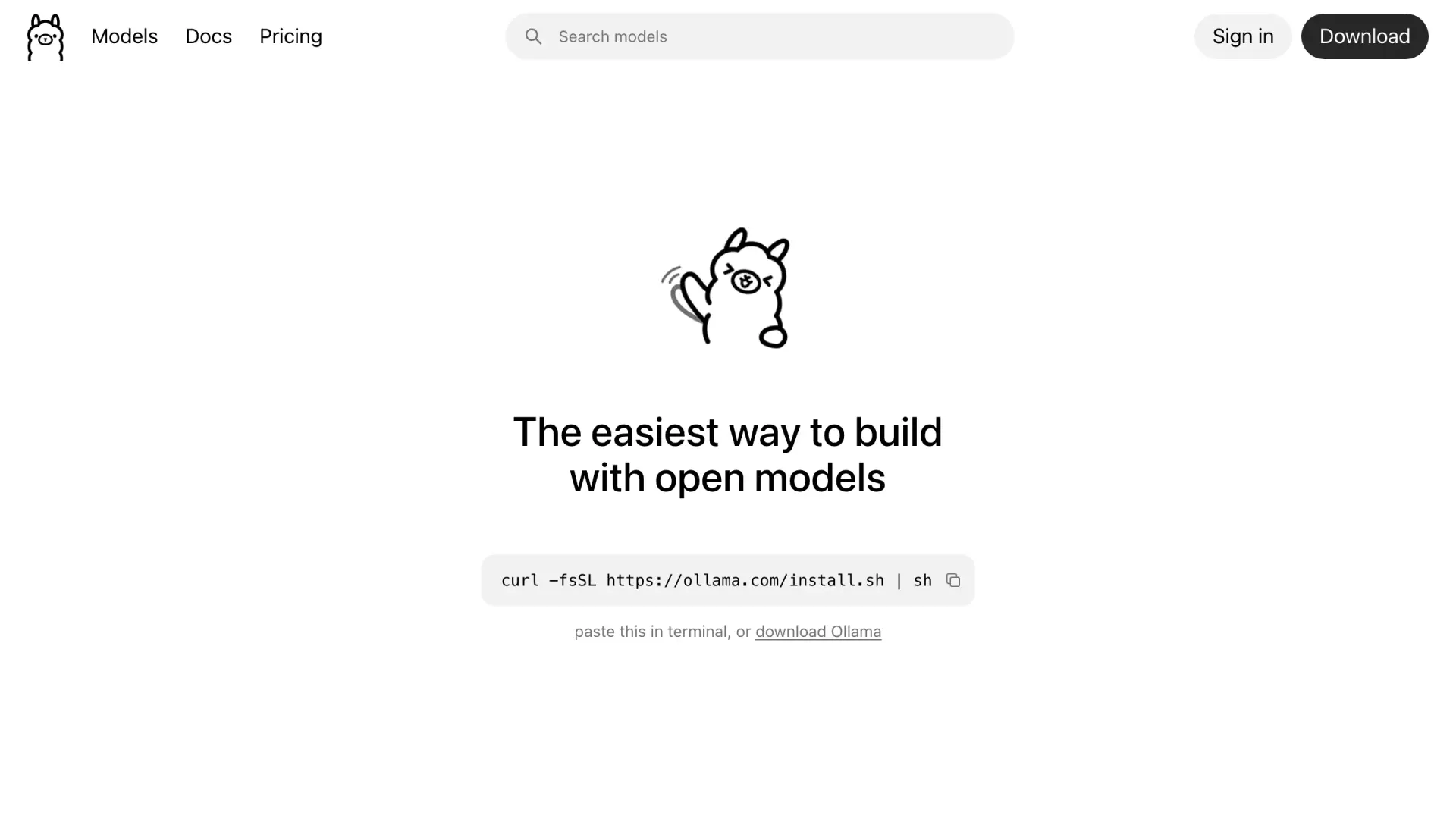 Ollama homepage, developer-friendly local model runtime