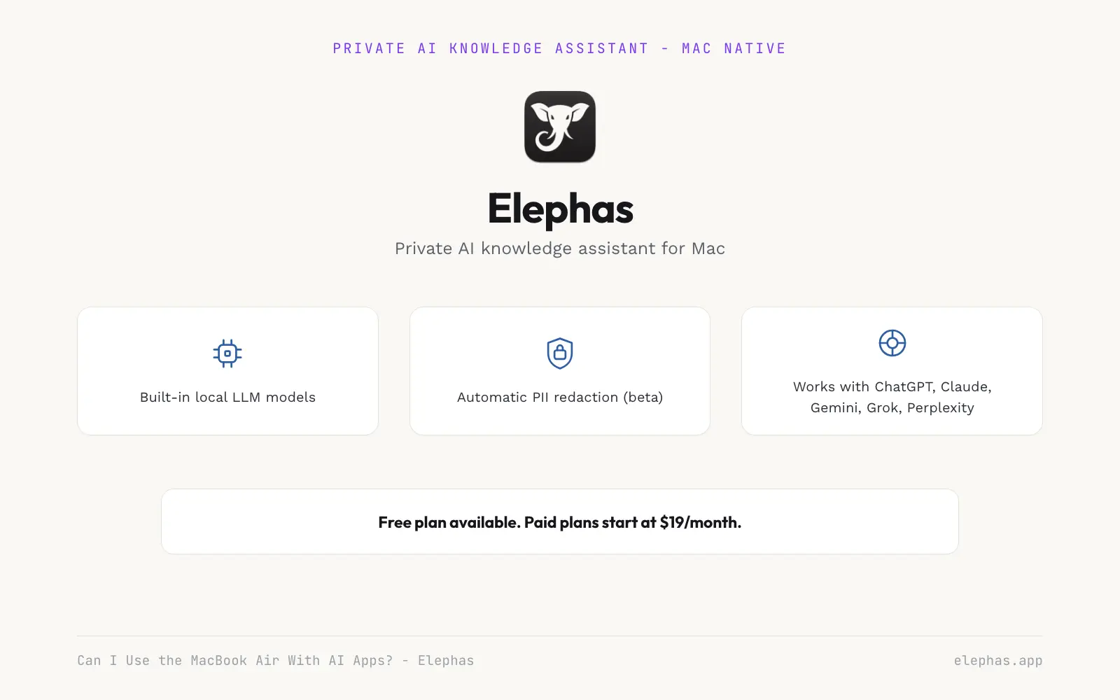 Elephas private AI knowledge assistant for Mac with built-in local LLM models