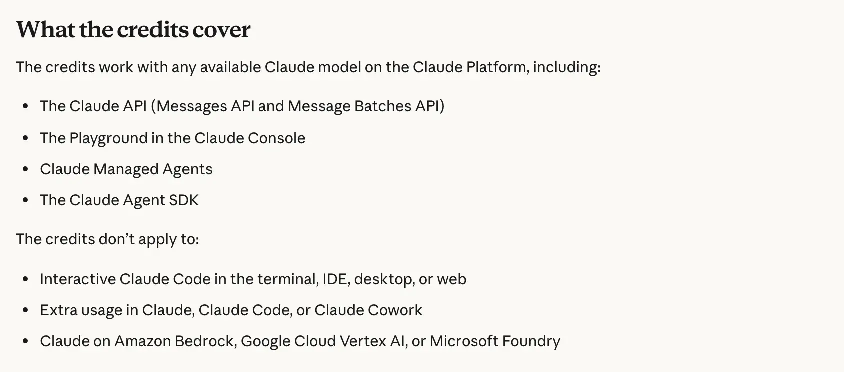 Claude Help Center section on what the monthly Claude API credits cover