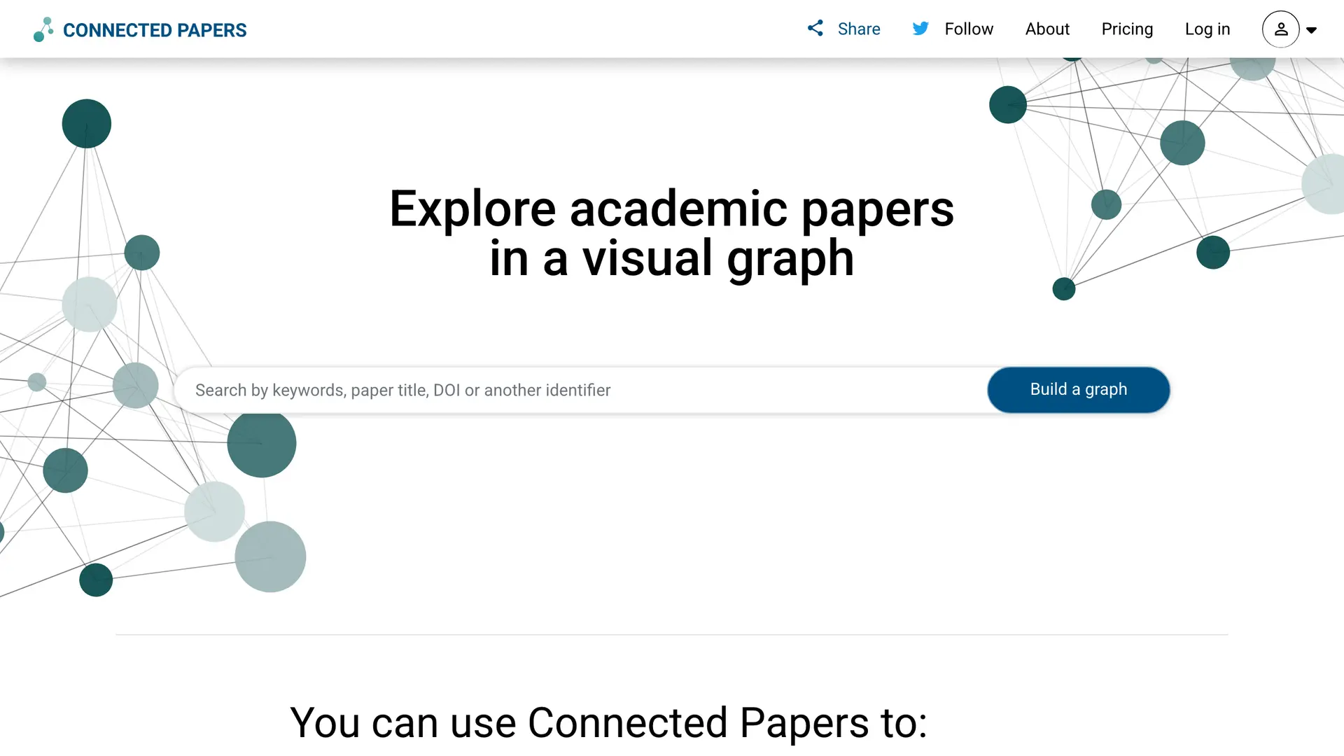 Connected Papers homepage — citation similarity graphs