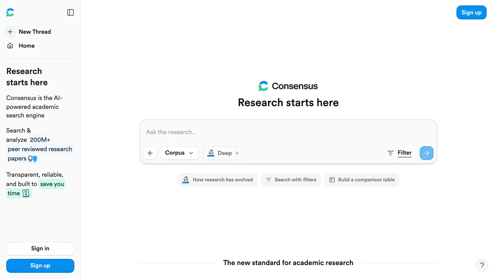 Consensus homepage — AI research search engine