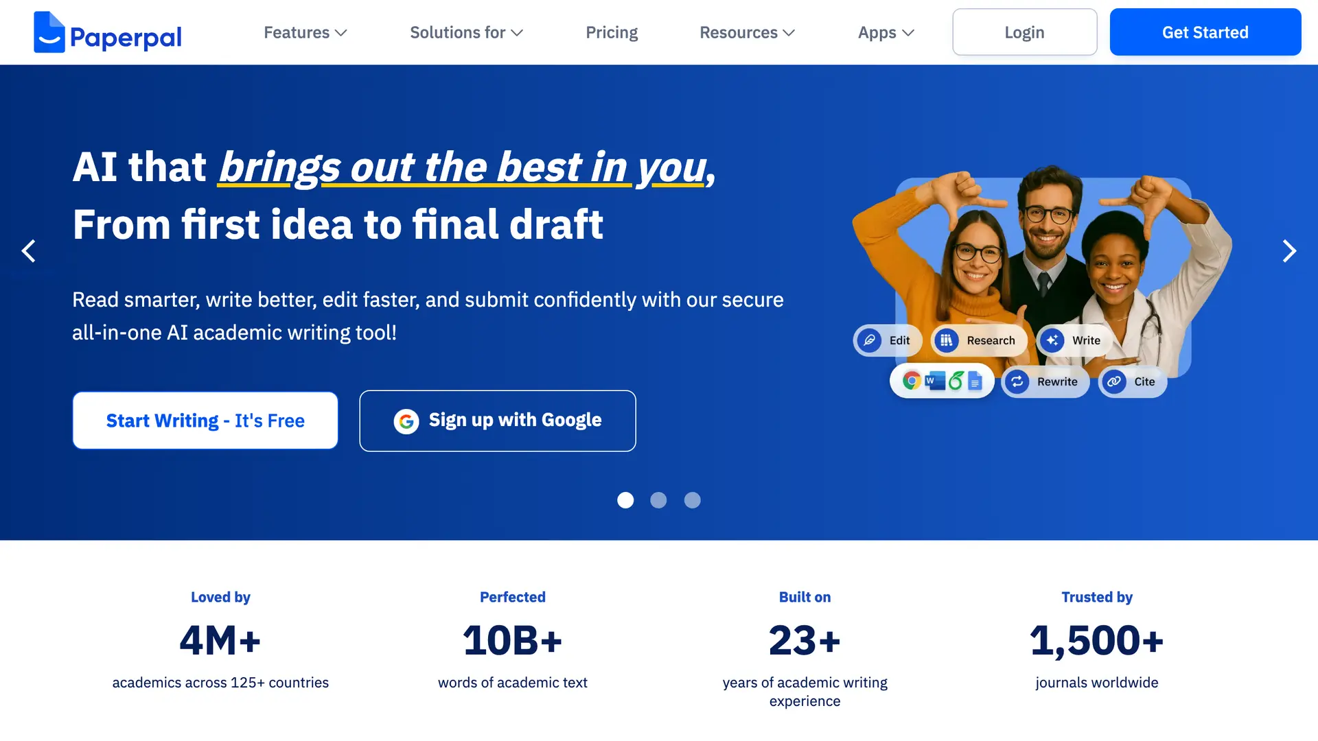 Paperpal homepage — academic writing assistant