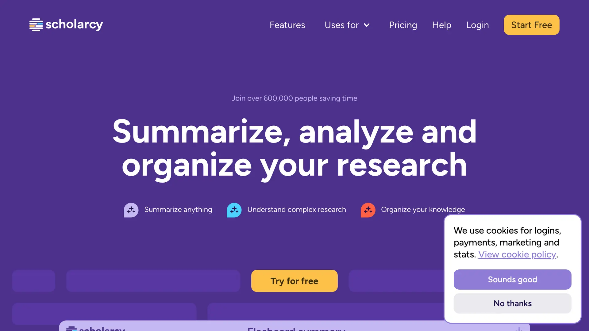 Scholarcy homepage — research paper summary tool