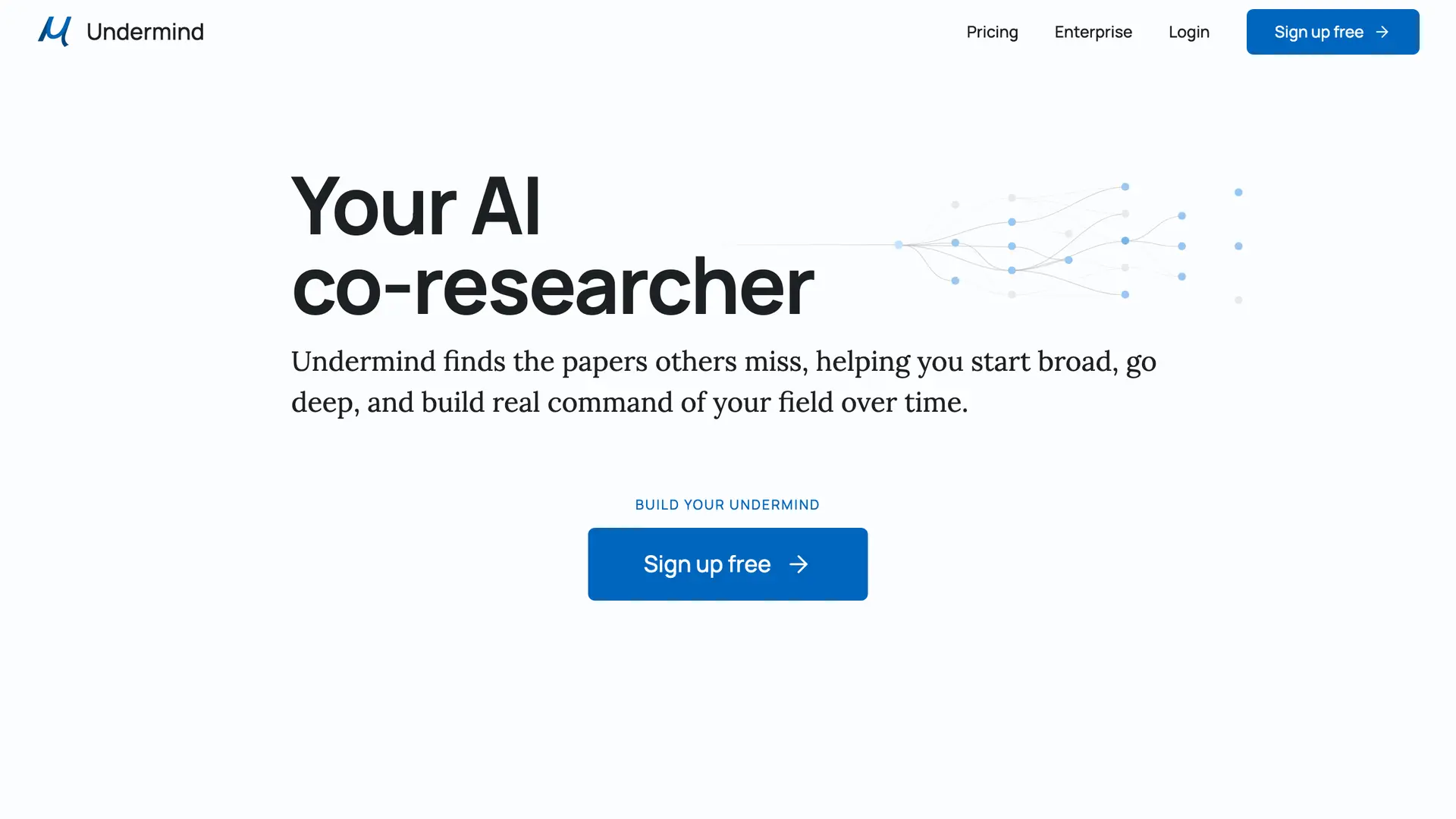 Undermind homepage — AI co-researcher for systematic search