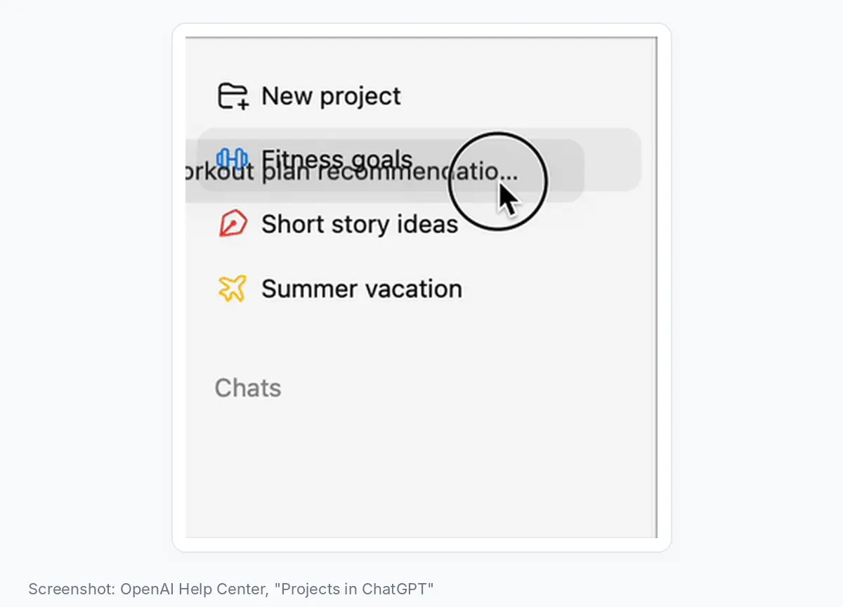 You can drag a chat from the sidebar onto a Project. Image: OpenAI Help Center.