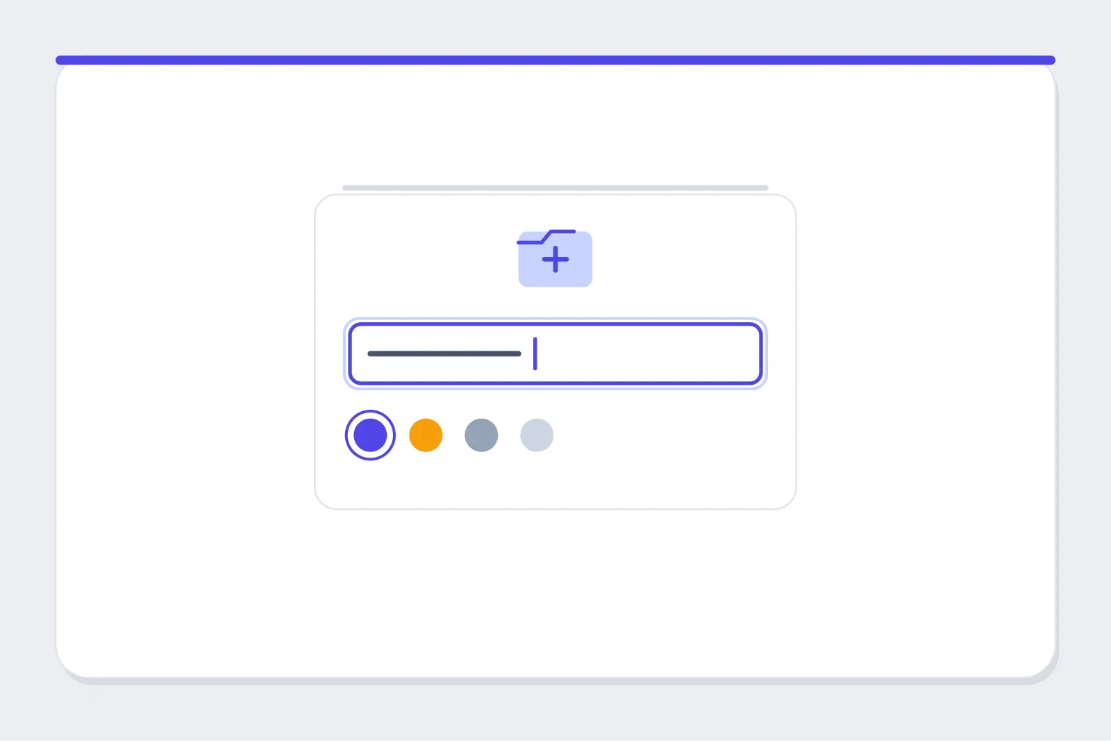 Conceptual diagram of a new-project dialog with the name field focused and a color or icon picker below it