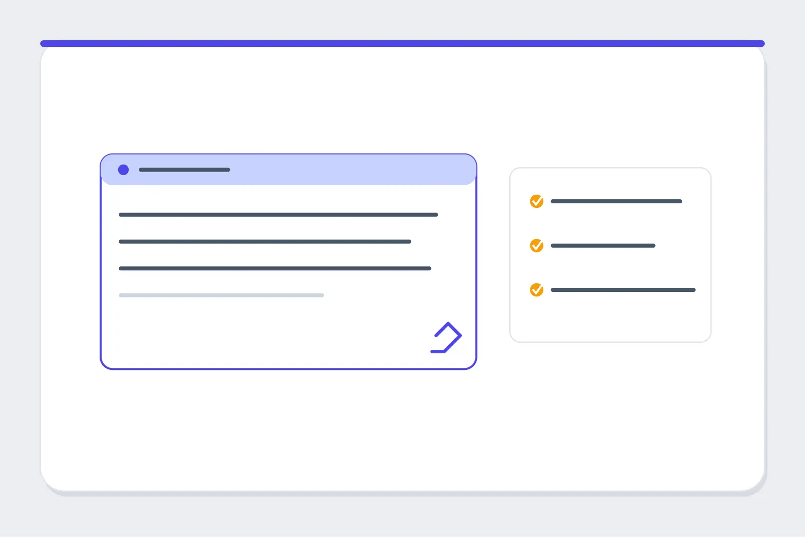 Conceptual diagram of an instructions text field beside a short, clear checklist of example rules
