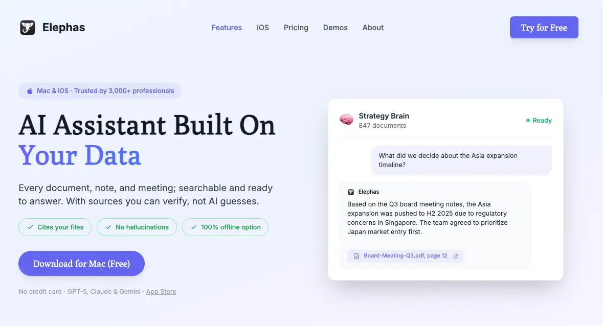 Elephas AI knowledge assistant for Apple Notes
