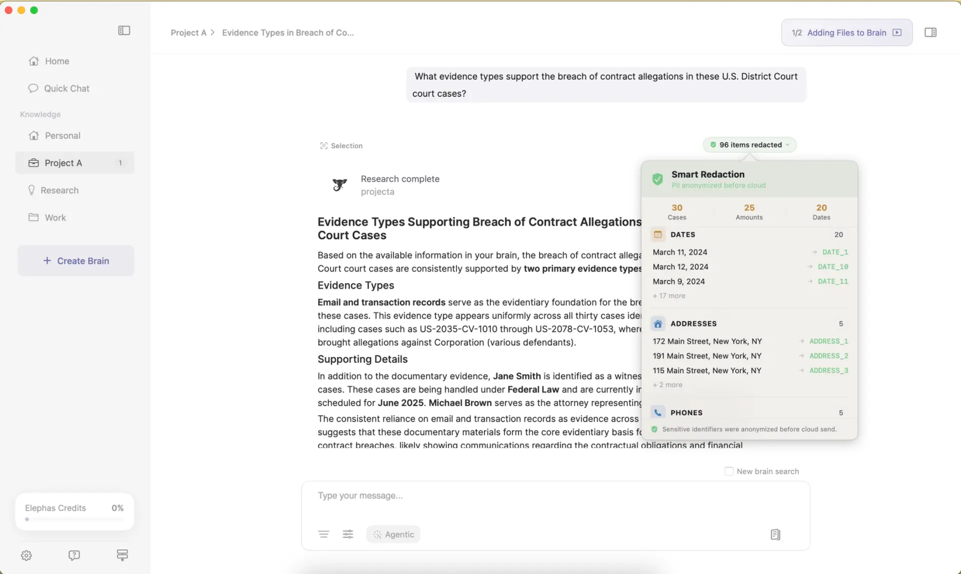 Elephas PII redaction in the app