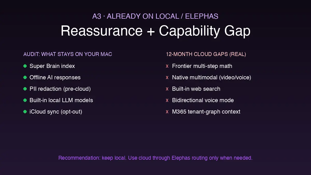 Privacy audit checklist for local Elephas users alongside the real 12-month cloud capability gap