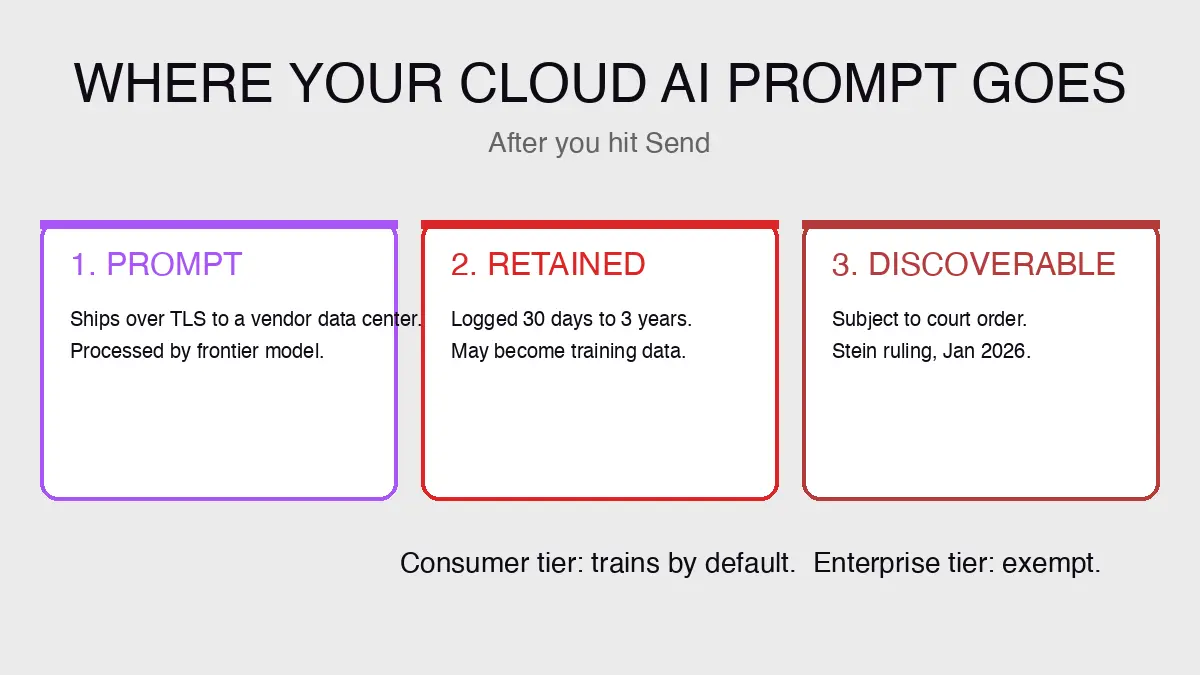 Cloud AI prompt path: vendor data center, log retention, and consumer vs enterprise tier difference