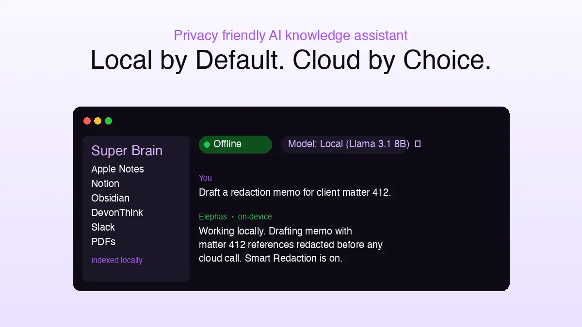 Elephas on Mac with model routing between local and cloud AI options