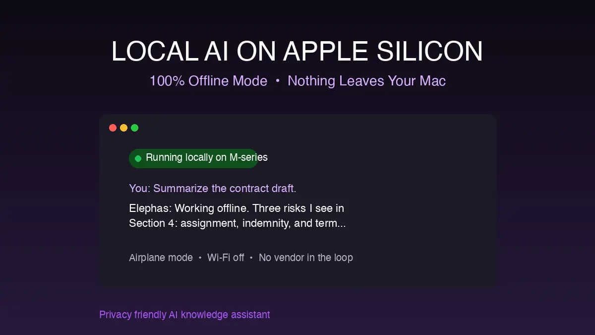Local AI running on Apple Silicon with Elephas in 100% offline mode on Mac