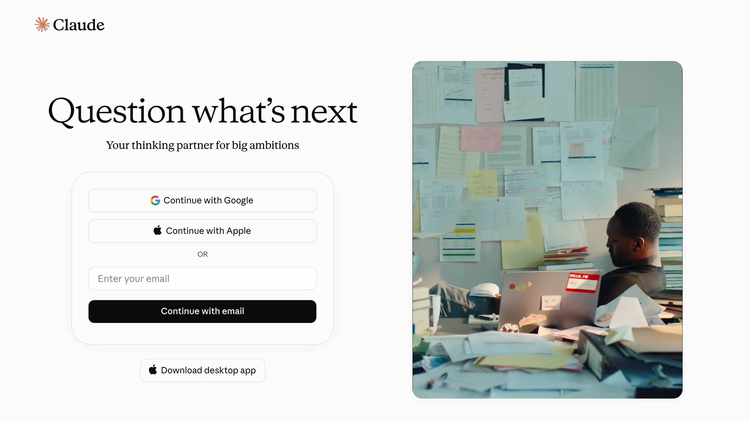 Claude.ai landing page with sign-in options