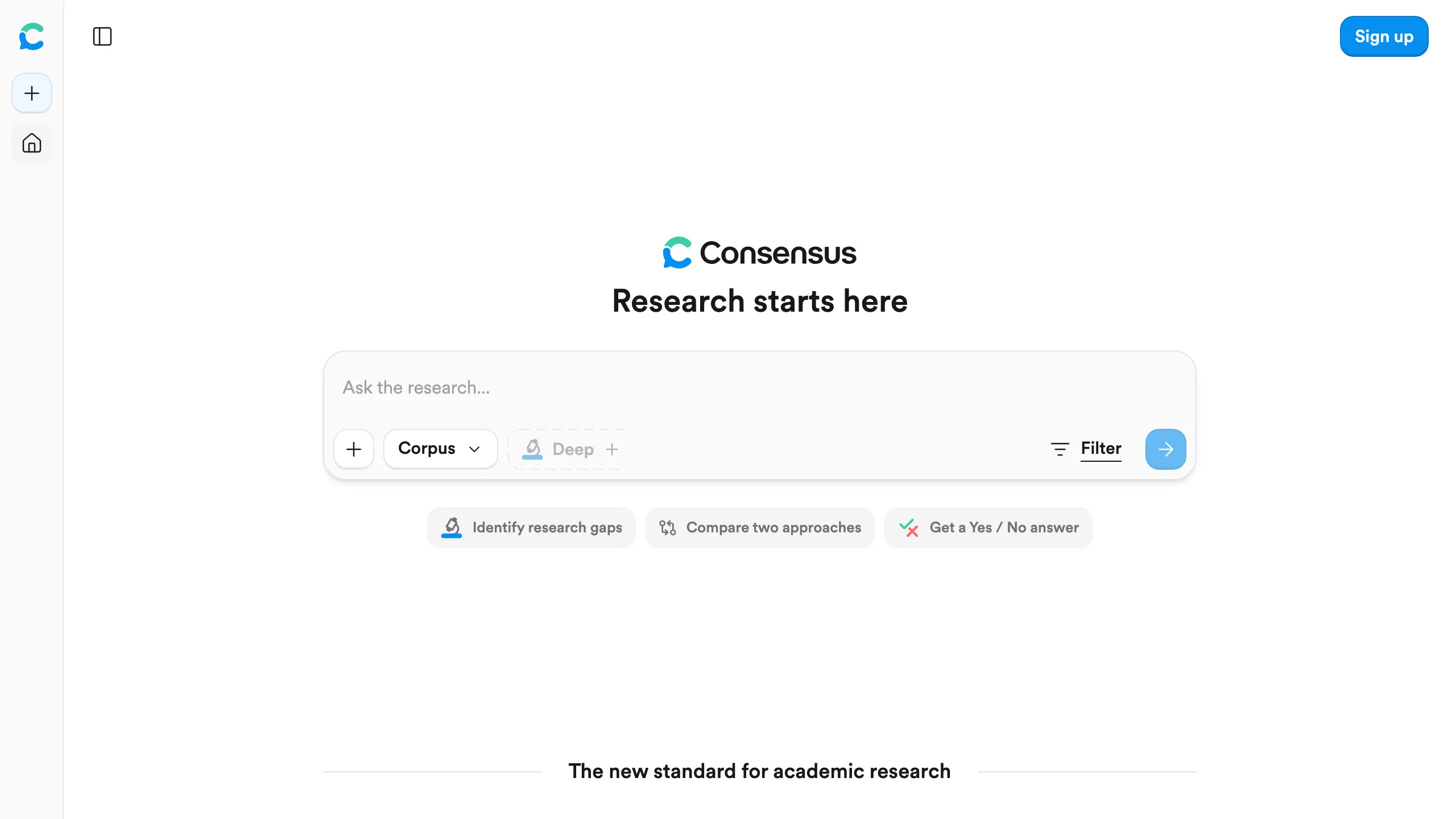 Consensus homepage with its research search box