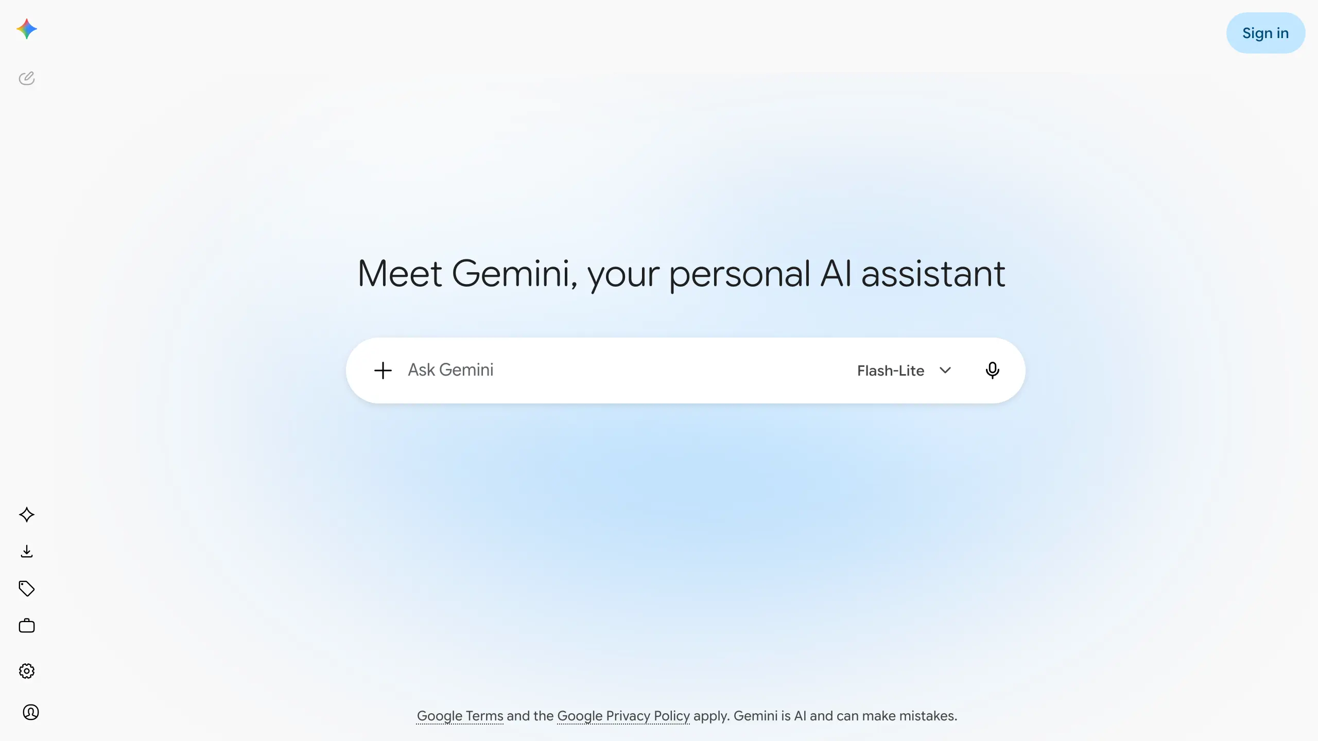 Gemini homepage with the Ask Gemini box