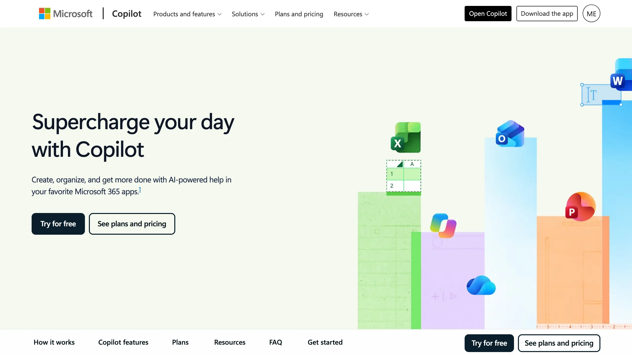 Microsoft Copilot homepage, the free chatbot for Office coursework