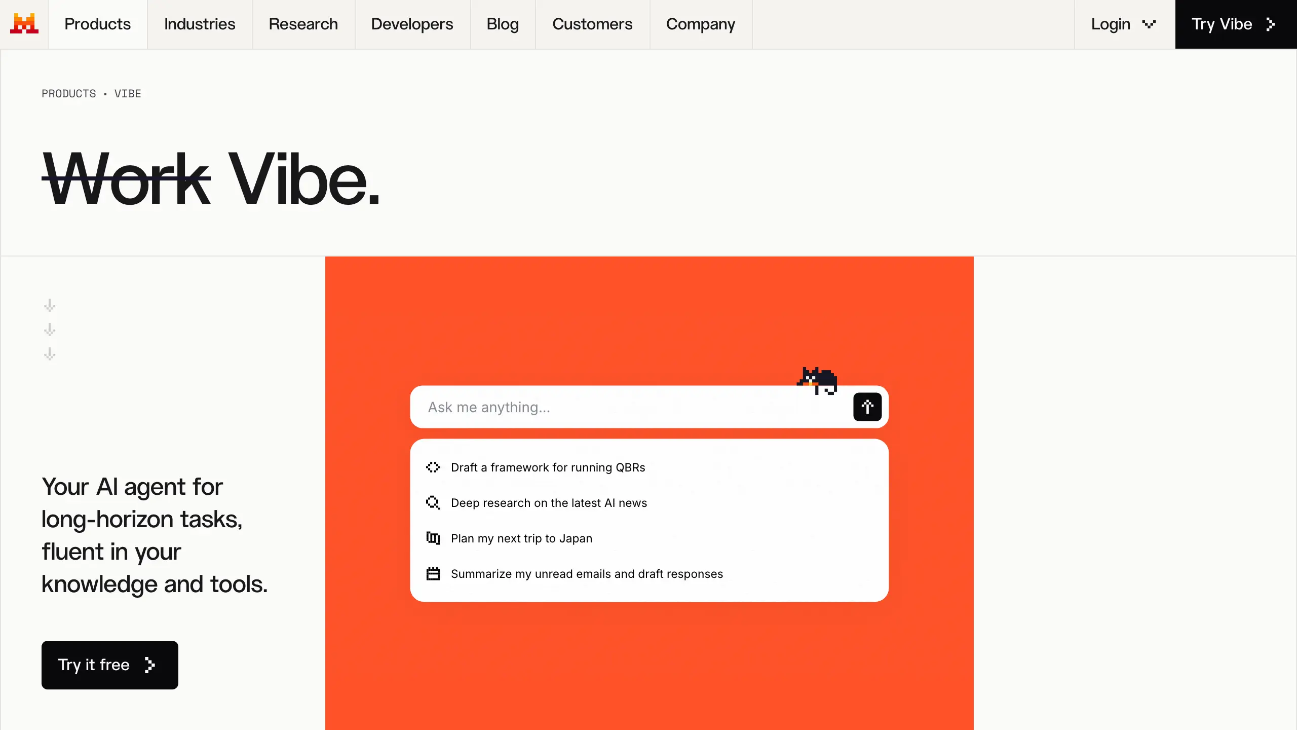 Mistral Vibe homepage, formerly Le Chat, with its Student Pro chat plan