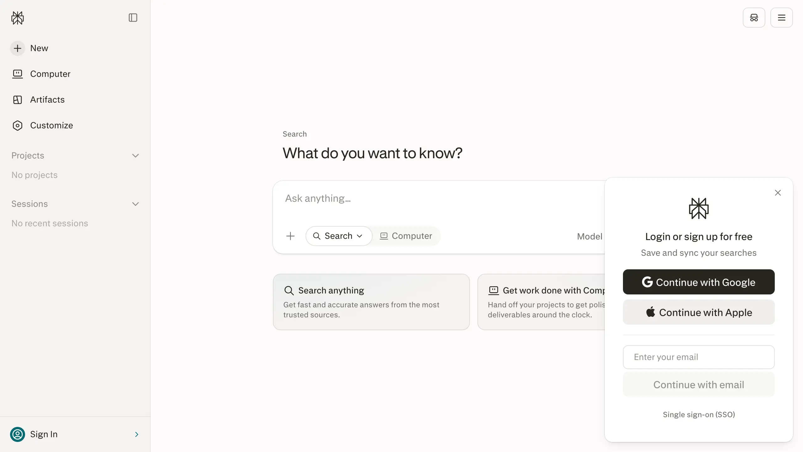 Perplexity homepage, the AI search engine students use to find sources