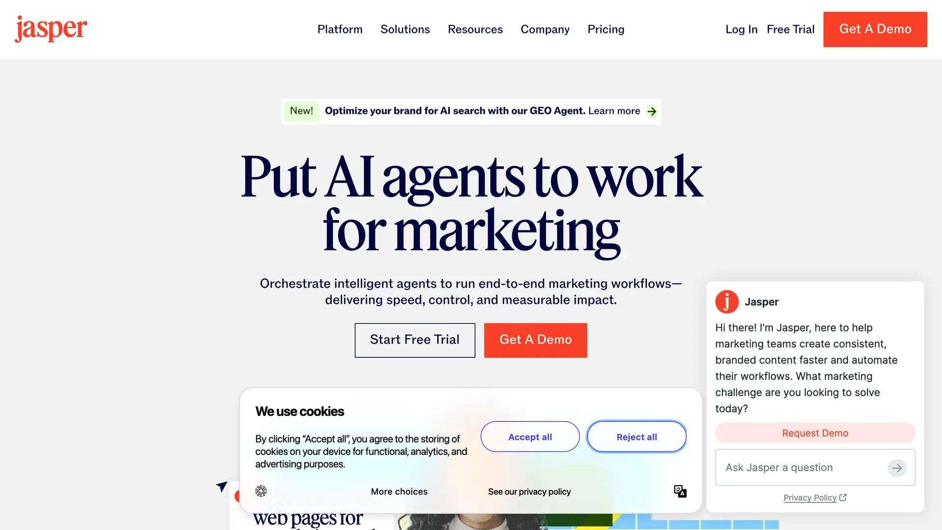Jasper AI homepage screenshot