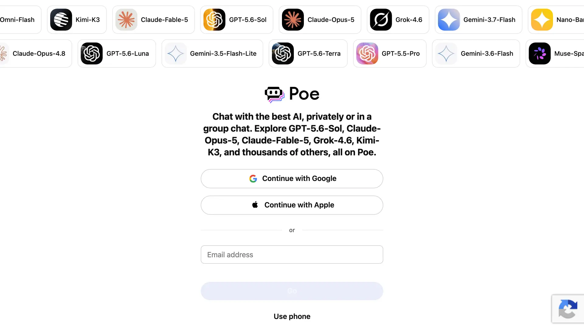 Poe homepage screenshot