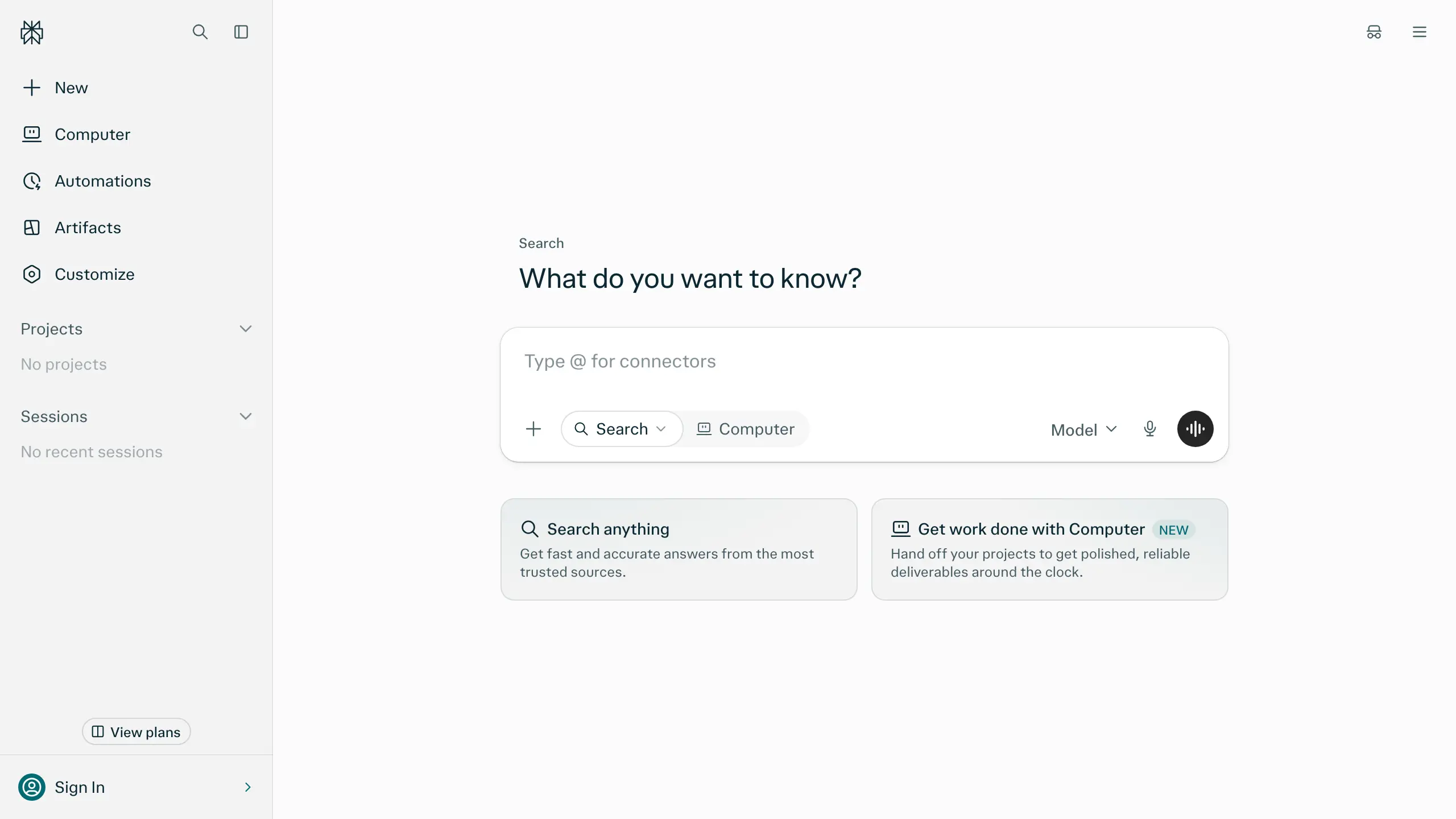 Perplexity AI search engine homepage