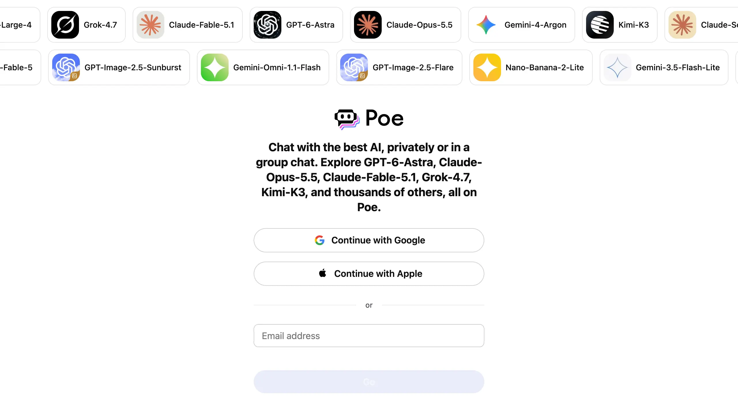 Poe multi-model chat homepage
