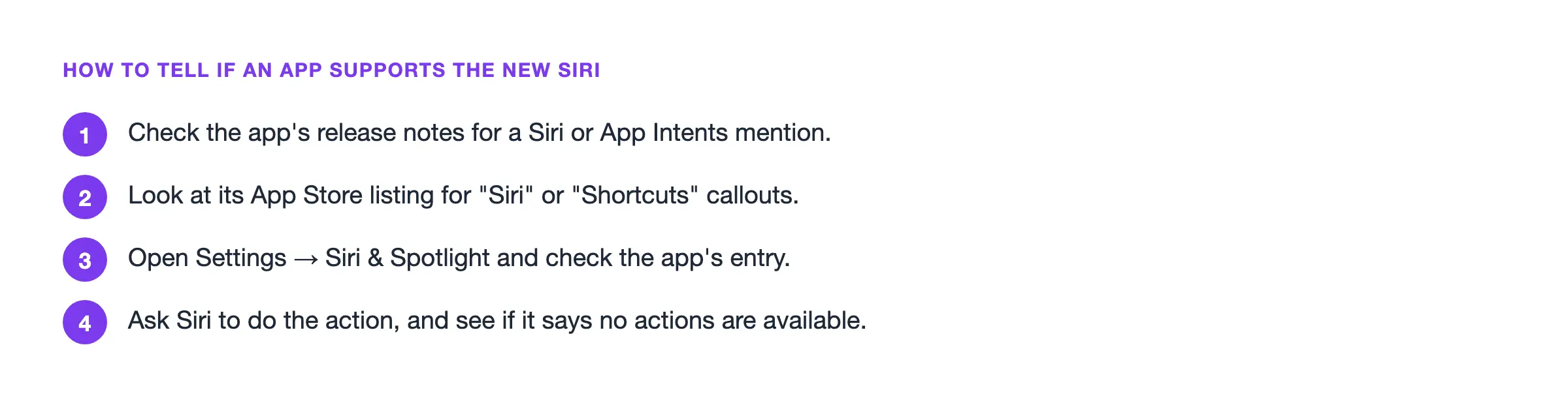 Four ways to check if an app supports the new Siri