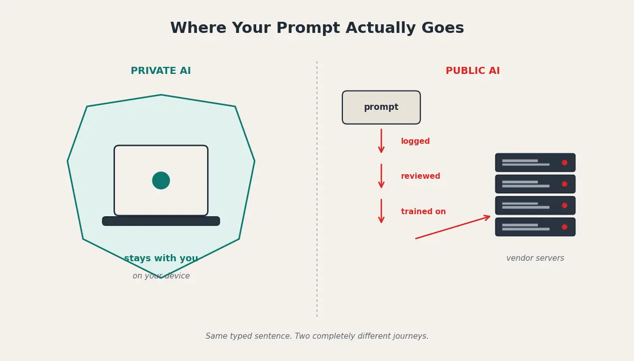 Where your prompt actually goes: private AI stays on your device, public AI is logged, reviewed, and trained on