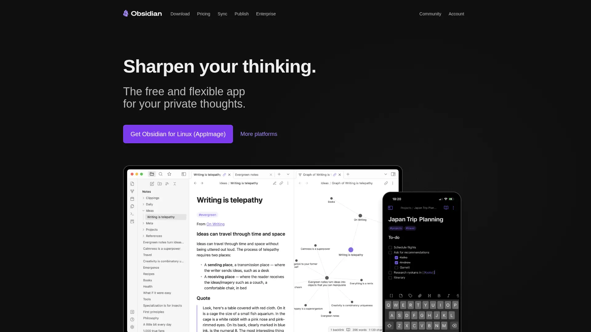 Obsidian editor with AI plugin showing local Markdown knowledge management