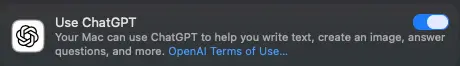 Use ChatGPT toggle in the ChatGPT Extension pane on Mac