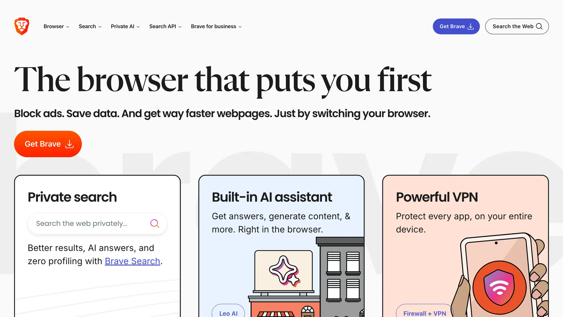 Brave homepage