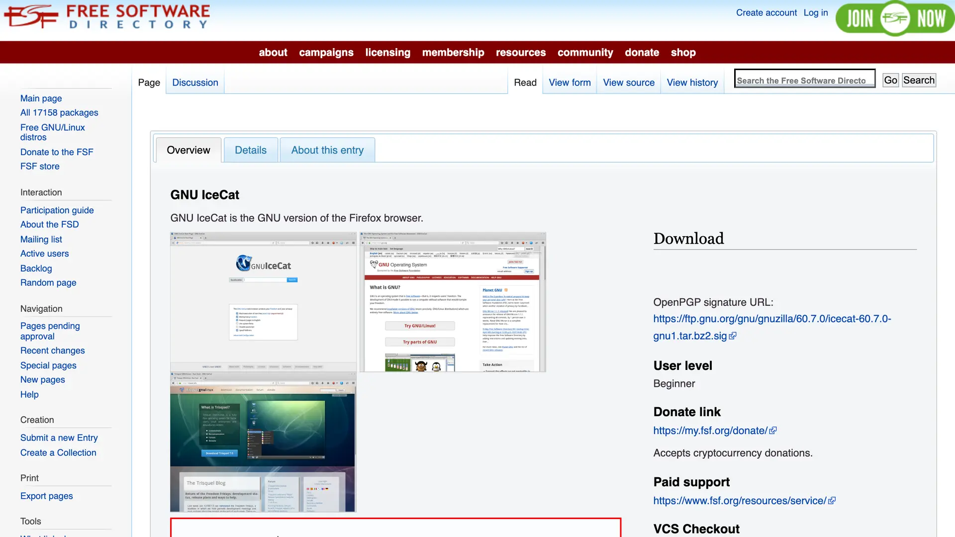 GNU IceCat homepage