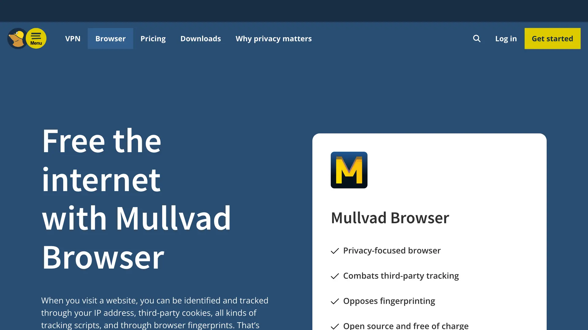 Mullvad Browser homepage