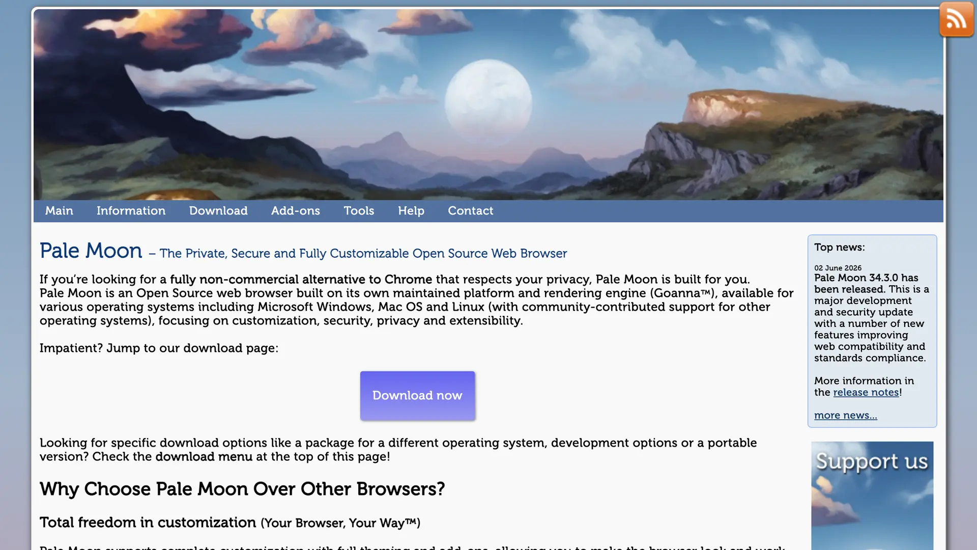 Pale Moon homepage