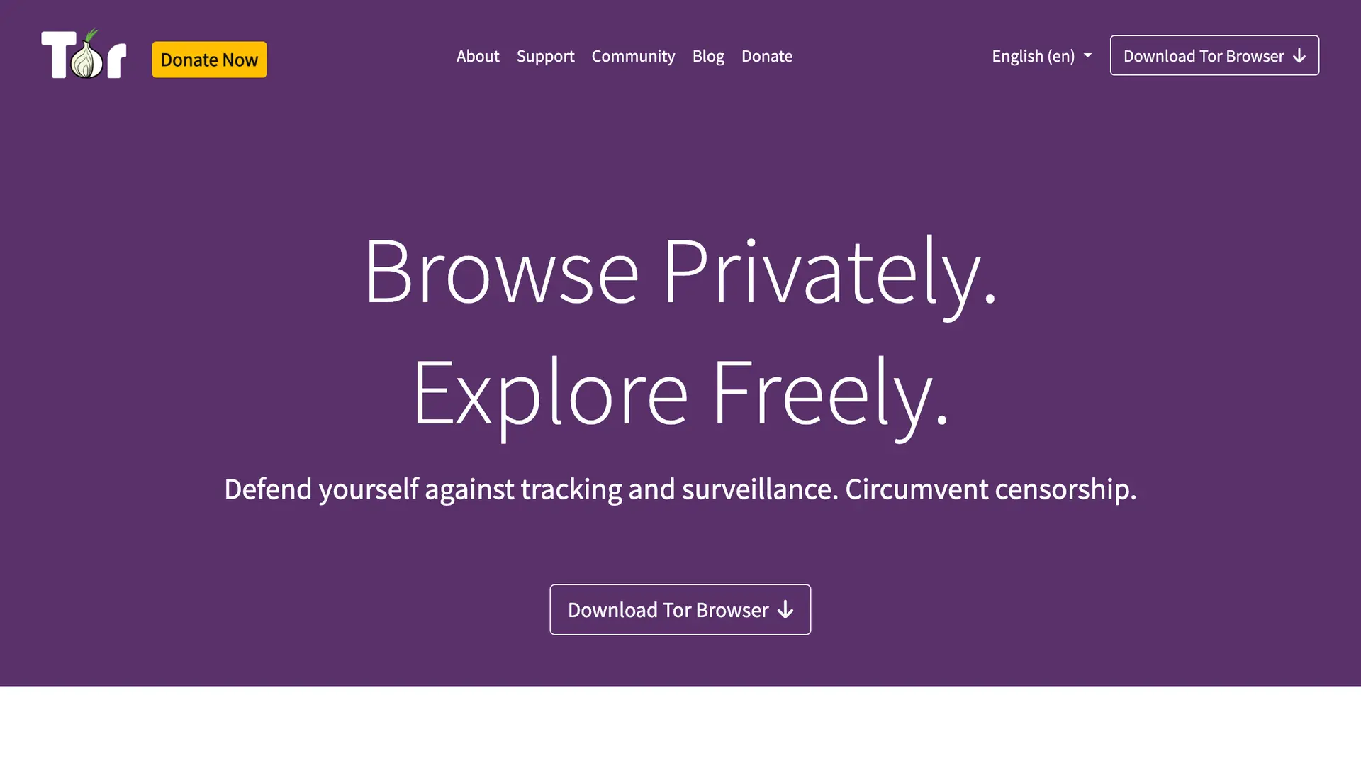 Tor Browser homepage