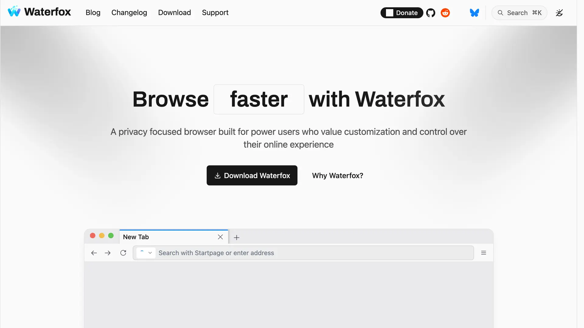 Waterfox homepage