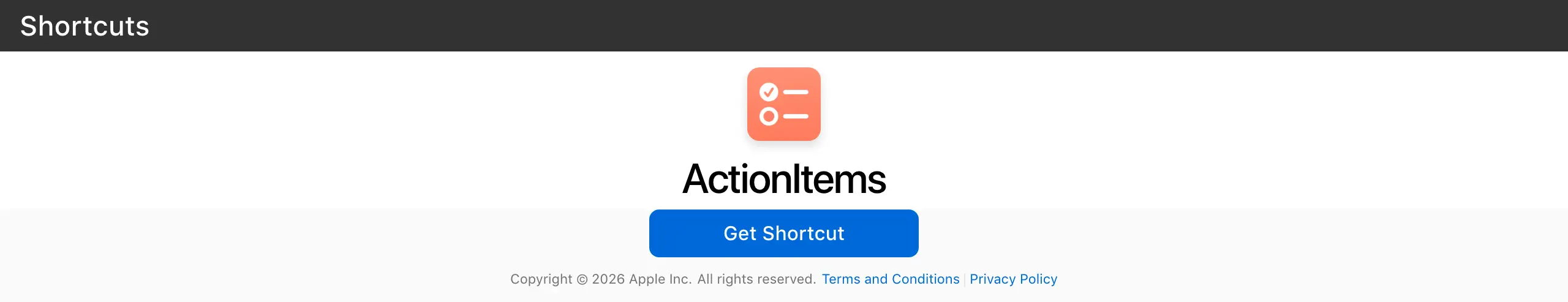 ActionItems shortcut extracting tasks from meeting notes on-device on a Mac